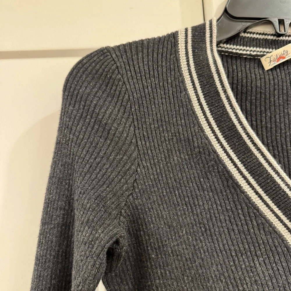Faherty Mikki Cardigan Sweater, Black Cinder Sideline Stripe, Size Medium - Picture 5 of 13